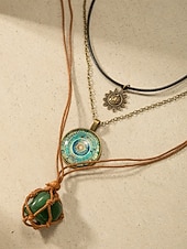 levne Dámský náhrdelník-Dámská sada náhrdelníků v bohémském stylu ze smíšených materiálů, 3dílná šperková sada, ležérní a plážové outfity, ideální pro každodenní bohémské outfity