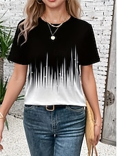 abordables Camiseta a rayas y geométrica-Women's T Shirt Print Graphic Geometric Striped Vintage Stylish Classic Short Sleeve Crew Neck Regular Tops Casual Daily Blue Light Green Pink Light Brown Black Summer Spring