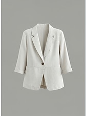voordelige Overhemden-Dames katoenen linnen blazer comfortabel ademend zak casual effen kantoor straat casual dagelijks dragen enkelrijs omslag regular fit lange mouw bovenkleding geel roze abrikoos zomer lente