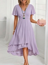 economico Abiti in chiffon-Per donna Abito Midi Vestito Casual Vestito in Chiffon Vestito a ruota Elegante Moda Moderno All'aperto Vacanza Uscire Vestibilità regolare Semplice Manica Corta Scollo a V Blu Rosa chiaro Nero Bianco