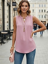 voordelige Gewone Tank-Dames Blouse Met ruches Effen Casual Mouwloos V-hals Normale tops Dagelijks Buiten Feestdagen Blozend Roze Leger Groen Abrikoos Zomer Lente