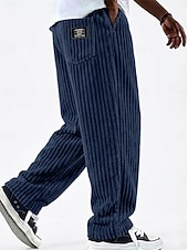 olcso alkalmi nadrág-Férfi Nadrág Kordbársony Nadrág Téli nadrág Alkalmi nadrág Zsinór Egyenes lábbal Tömör szín Mokaszinok Teljes hossz Hétköznapi Napi Szabadtéri Divat Klasszikus stílus Fekete Fehér Nem elasztikus