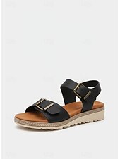 economico Sandali Comodi-Sandali da donna comodi con zeppa regolabile, cinturino con fibbia, punta aperta e suola antiscivolo in TPR, ideali per viaggi e uso quotidiano.