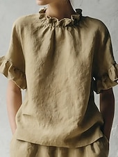 economico Bluse Semplici-Per donna Blusa Volant Elegante Essenziale Casual Manica Corta Dolcevita Top Regolari Quotidiano Blu Nero Bianco Rosa Verde Estate Primavera Autunno