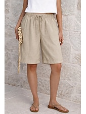 economico Pantaloncini Bermuda-Per donna Bermuda Shorts Pantaloncini Estivi Shorts da Spiaggia Vacanza Moda Casual Quotidiano Lunghezza al ginocchio Vita Alta Tinta unica Semplice Coulisse Tasca Fascia Elastica Comodità Leggero