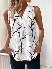 billige Grafisk tank-Women's Tank Top Floral Graphic Plants Elegant Vintage Stylish Sleeveless V Neck Regular Tops Beach Wedding Casual Daily White Light Pink Light Purple Orange Summer Spring