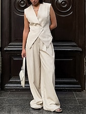economico Imposta-Per donna Set di biancheria in cotone Set da due pezzi Gilet Senza Maniche Scollo a V Semplice Moda Streetwear Casuale Quotidiano All'aperto Cachi Estate Vestibilità regolare