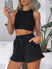 preiswerte Blusenanzüge für Damen-Damen Zweiteilige Sets Tank Top Shorts-Sets Ärmellos Rundhalsausschnitt Einfach Mode Streetwear Lässig Täglich Outdoor Schwarz Hellgrün Rosa Sommer Normale Passform