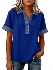  Mujer Sayo Vintage Elegante Manga Corta Tops regulares Diario Festivos Noche Azul Piscina Negro Blanco Amarillo Rosa Verano Primavera