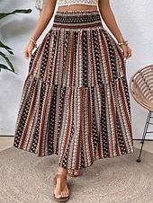 abordables Faldas de Vacaciones-Mujer Falda de vacaciones Bohemia Vintage Casual Maxi Alta cintura Faldas Cachemir Estampado Elástico Diario Calle Negro Vino Rojo Naranja Verano