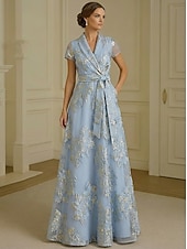 economico Lunghezza del pavimento-Linea ad A Abito Lunghezza al pavimento Abito da Cocktail Abito da cerimonia per signora Manica Corta Scollo a V Bavero Elegante Vintage Semplice Formale Ospite di nozze Derby del Kentucky Organza