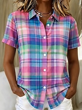  Damen Shirt Kurzarm Grafik Geometrisch Gestreift Vintage Tropisch Stilvoll Shirt Kragen Reguläre Tops Täglich Salbeigrün Pink Lila Orange Grün Sommer Frühling