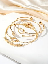 economico Bracciale da donna-Set di 4 bracciali da donna in lega, stile bohémien, impilabili, perfetti per le vacanze al mare, l'uso quotidiano e gli outfit estivi.