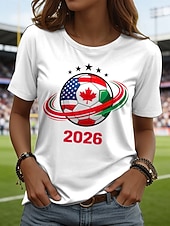  Mujer Camiseta Estampado Graphic Equipo de fútbol Elegante Clásico Casual Manga Corta Cuello Barco Tops regulares Diario Azul Piscina Negro Blanco Rojo Verano Primavera