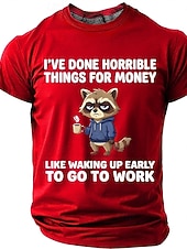economico Magliette divertenti da uomo-Maglietta da uomo con stampa divertente di un procione "Ho fatto cose orribili per soldi", maniche corte, girocollo, procione stanco che beve caffè, umorismo da ufficio, regalo sarcastico per