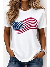  American Independence Day Women's T Shirt Print Graphic National Flag Vintage Stylish Classic Short Sleeve Crew Neck Round Neck Long Tops Casual Daily Weekend Blue Red / Blue White 2 White 3 Summer