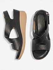 baratos Sandálias Confortáveis-Sandálias femininas pretas minimalistas com suporte para o arco do pé e salto anabela – sandálias confortáveis com tiras cruzadas no calcanhar, calçado leve e acolchoado para uso diário no escritório
