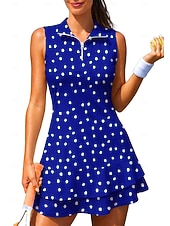 abordables Robe de tennis pour femmes-Femmes Géométrique À pois Robe de tennis tenue de sport Sans manches Floral Respirant Tennis Le golf Badminton Col Polo Col zippé Robe Noir avec blanc Jaune Rose Vêtements de tennis