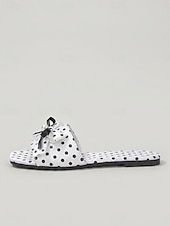 cheap Slide Sandals-Women's Polka Dot Bow Slide Sandals – Cute Pearl Bow Slip-On Flats, Casual Chic Slippers for Poolside, Hotel Resort &amp; Summer Holiday