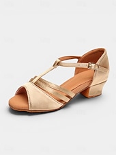 cheap Latin Shoes-Women's Professional Latin Dance Shoes - Gold Satin Low Heel