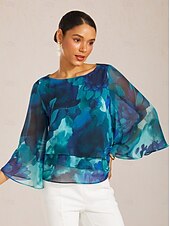 economico camicie, top e camicette-Top a strati in chiffon con fantasia Ocean Bloom