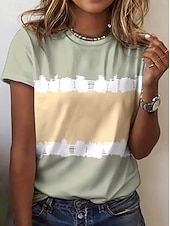 abordables T-shirt rayé et géométrique-Femmes T-shirt Imprimé Fleuri Graphique Mode Élégant Classique Manche Courte Col ras du cou Hauts Réguliers Occasionnel Quotidien Week-end Vert Claire Été Printemps