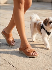 abordables Comfort Sandals-Women's Light Brown Arch Support Comfort Sandals – Double Adjustable Strap Slide Slippers, Soft Cushioned Slip-On Shoes for Home, Travel &amp; Everyday Use