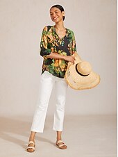 abordables Blusas y camisas-Top de gasa fluida con mangas raglán y estampado paisley.