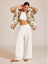 halpa Kukalliset paidat-Havaijilainen palmukuvioinen ilmava pellavakuvioinen kukkakuvioinen paita