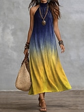 Недорогие Искусство и Дизайн Платья-Жен. Длинное платье Повседневное платье Шифоновые платья Платье в стиле 50-х годов Шикарные платья в стиле бохо Богемия Отпуск тропический Пляж Праздники Свидание Свободное облегание Омбре Графика