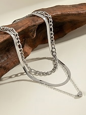 economico Collana da donna-Set di collana da donna con ciondolo a cuore a strati in lega, collana girocollo a catena multipla oro e argento per vacanze al mare, abbigliamento casual quotidiano, viaggi e stile minimalista.