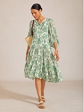 abordables Vestidos casuales con flores-Vestido largo de gasa fluida con estampado barroco exuberante