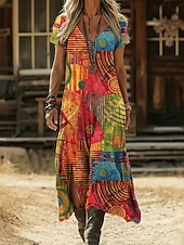  Жен. Платье средней длины Платье в стиле бохо Повседневное платье Платье A-силуэта Платье с принтом Винтаж на открытом воздухе Отпуск выходные Стандартный Цветочный принт Графика Абстракция