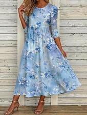 economico Abiti casual floreali-Per donna Abito Midi Abito a Tubino Vacanza Casual Boho Quotidiano Abito Estivo Abito Primaverile Vestibilità regolare Floreale Grafico Mezza Manica Girocollo Rosa Azzurro cielo Beige Estate Primavera