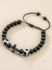 abordables Accesorios-Pulsera deportiva para hombre de materiales mixtos con motivos de fútbol y baloncesto. &amp;Cuentas de fútbol, tamaño ajustable, accesorio de apoyo para aficionados, ropa informal para el día del partido,