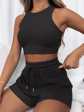 preiswerte Blusenanzüge für Damen-Damen Zweiteilige Sets Tank Top Shorts-Sets Ärmellos Rundhalsausschnitt Einfach Mode Streetwear Lässig Täglich Outdoor Schwarz Hellgrün Rosa Sommer Normale Passform
