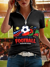  בגדי ריקוד נשים חולצה קצרה רוכסן גראפי מסוגנן קלסי יום יומי שרוולים קצרים צווארון גבוה חולצות רגילות קזו'אל יומי ספורט פול שחור לבן אודם קיץ אביב