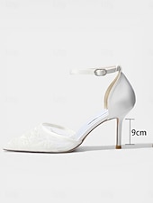 baratos Convidado do casamento-Sapatos de salto agulha bordados em azul marinho para mulheres – elegantes sapatos de festa com tira no tornozelo.