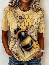 economico Maglietta Animali-Per donna Maglietta Stampato Floreale Grafico Libellula Bohemien Hawaiano Elegante Manica Corta Girocollo Top Regolari Casuale Quotidiano Blu Giallo Rosa Viola Verde Estate Primavera