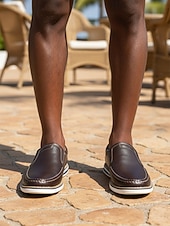 billiga Men-Men's Brown Slip-On Casual Loafers Lightweight Comfort Walking Shoes Soft Smart Casual Footwear for Outdoor Resort, Vacation Travel, Daily Leisure and Relaxed Summer Style