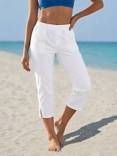 abordables Bas-Femmes Pantalon effet lin Pantalon capri Vacances Basique Longueur mollet Taille Moyenne Couleur Unie Uni Confortable Non Elastique Vacances Rue Décontracté Noir Blanche Jaune Marine foncé Ét