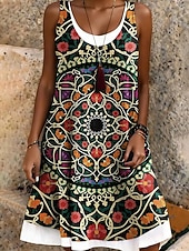 abordables Vestido Boho-Mujer Vestido hasta la Rodilla Vestido de verano Vestido estilo camiseta Vestido de una línea Vacaciones Casual Boho Ajuste regular Graphic Geométrico Sin Mangas Escote en U Negro Rojo Verano