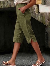  Жен. Брюки-капри Отпуск Классический До щиколотки Завышенная Удобный Неэластичная На каждый день Военно-зеленный Коричневый Лето Весна Стандартный