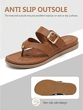baratos Sandálias Confortáveis-Sandálias femininas marrons de dedo com fivela ajustável – chinelos confortáveis com amortecimento, rasteirinhas de verão respiráveis de bico aberto para praia, férias e viagens. &amp;uso diário