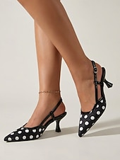 abordables 1950s Retro-Women's 1950s Polka Dot Slingback Heels – Classic Vintage Pointed-Toe High Heels, Retro Evening &amp; Formal Party Shoes for Women