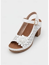 olcso Magassarkú szandálok-női virágos kivágású slingback szandál – kényelmes, vaskos sarkú nyári szandál hétköznapi és kerti parti viselethez