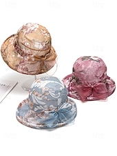 economico Cappelli da donna-Cappello da sole da donna in stile bohémien, traspirante e leggero, in poliestere, con fantasia floreale multicolore e fiocco, perfetto per le vacanze al mare, l'uso quotidiano e i viaggi estivi.