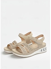 economico Sandali Piani-sandali da donna con cuscino d'aria impreziositi da strass - scarpe comode aperte con velcro regolabili per abbigliamento casual e outdoor