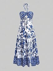 cheap Boho Dress-Women's Midi Dress Boho Dress Sundress Casual Dress Slip Dress Elegant Fashion Modern Outdoor Vacation Going out Regular Fit Plain Sleeveless Strapless Blue White Pink Summer Spring