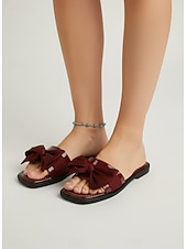 voordelige Slide Sandalen-Opvallende roze slippers met strik voor dames - chique platte slippers met vierkante neus en oversized decoratieve knopen, perfect voor luxe hotelvakanties en stranduitjes. &amp;zomerresort luieren